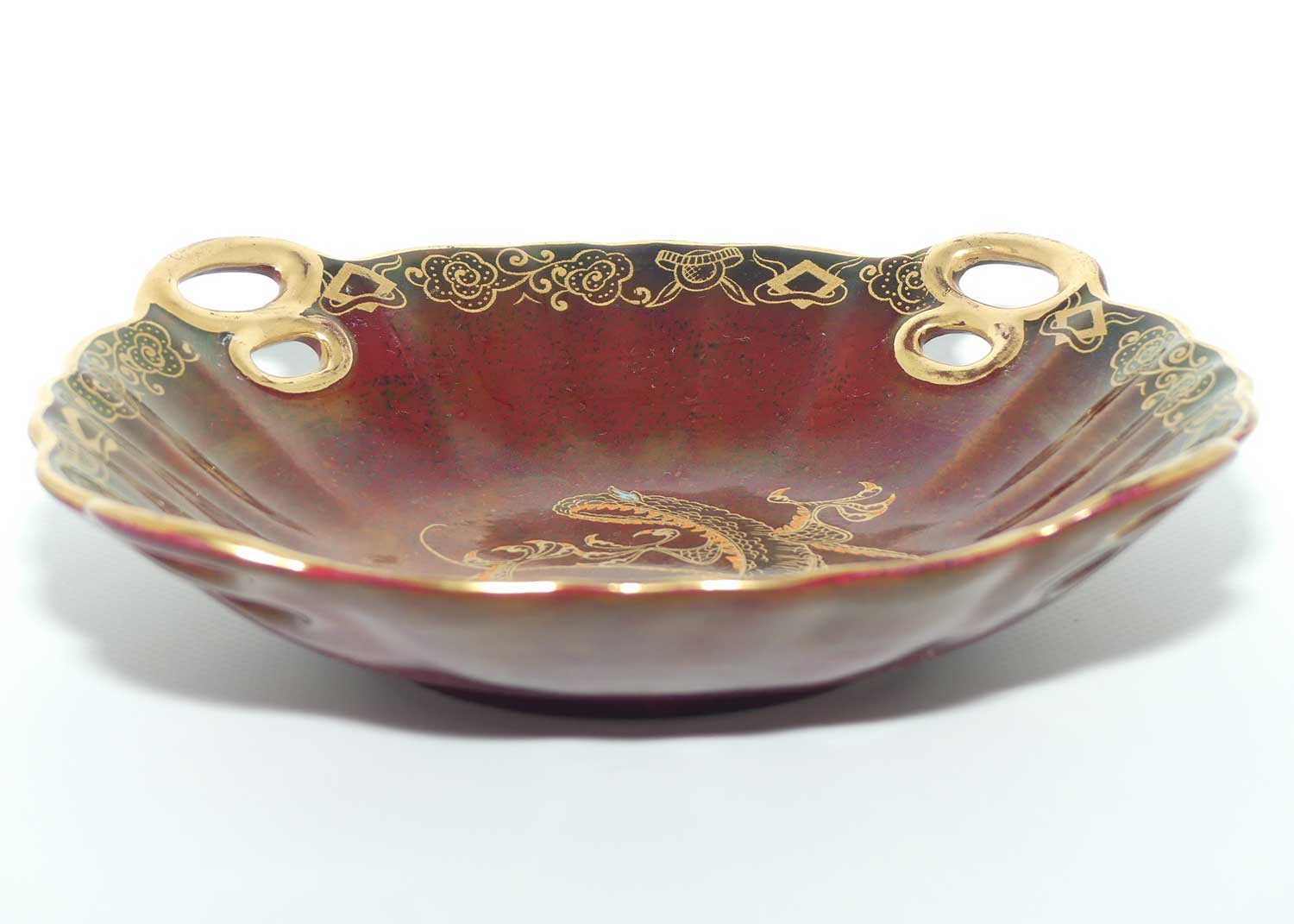 Crown Devon Fieldings Rouge Dragon square bowl with 4 handles | 19cm