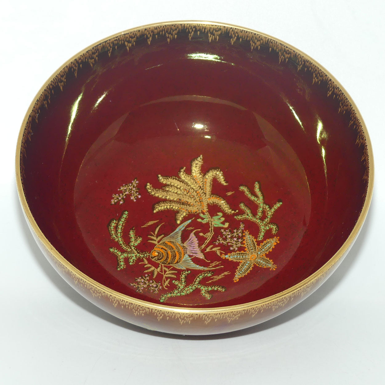 Crown Devon Fieldings Rouge bowl decorated with Angel Fish and Seaweed | 22.5cms