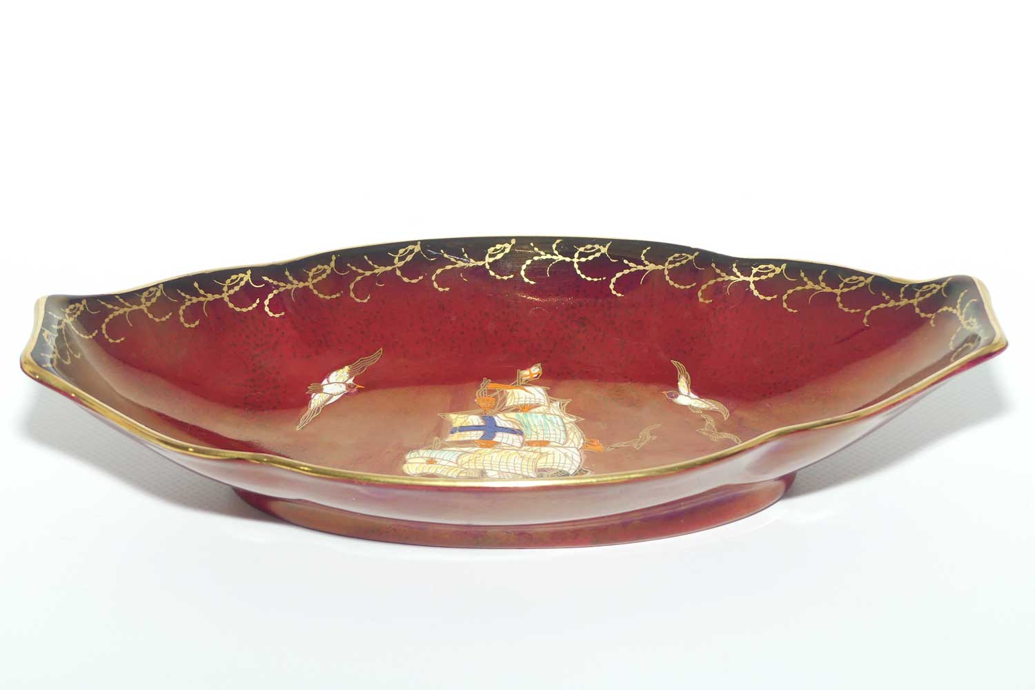 Crown Devon Fieldings Rouge Tall Ships design oval tray signed D Cole