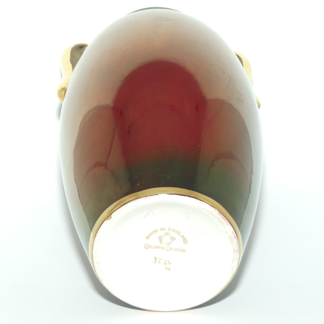 Crown Devon Rouge Lustre vase with gilt handles | Mid Century ovoid design