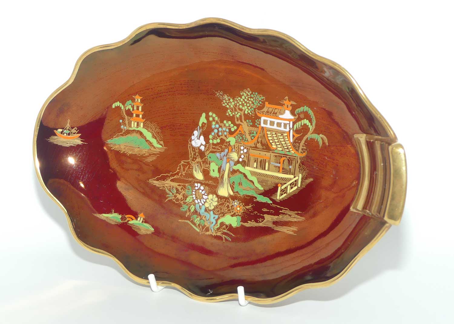 Carlton Ware Rouge Royale Pagoda pattern oval bowl | 2 Ladies | 26cm wide