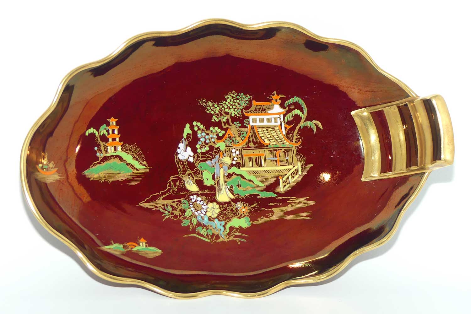 Carlton Ware Rouge Royale Pagoda pattern oval bowl | 2 Ladies | 26cm wide