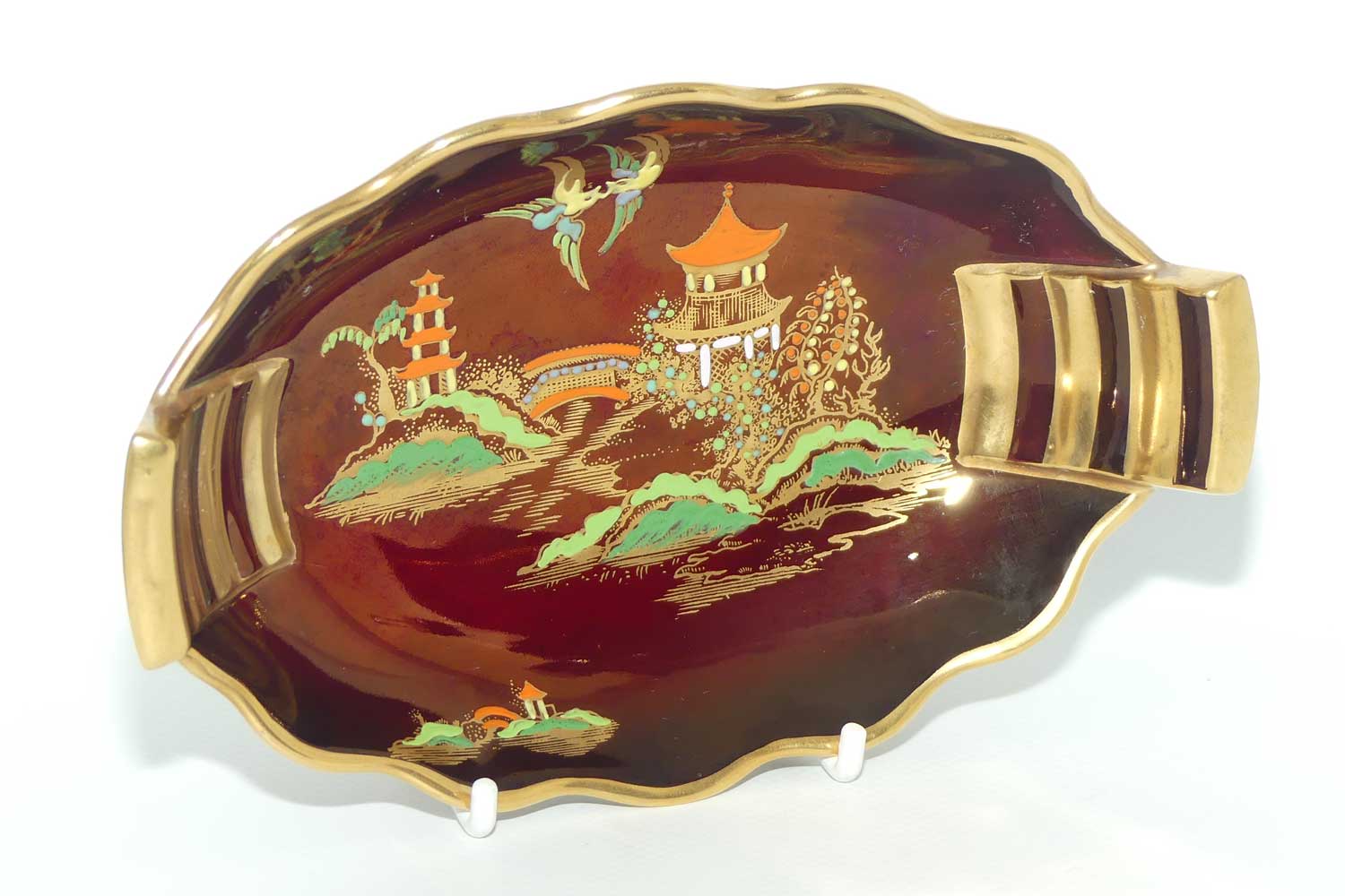 Carlton Ware Rouge Royale Pagoda pattern oval bowl | 2 Birds | 17cm wide