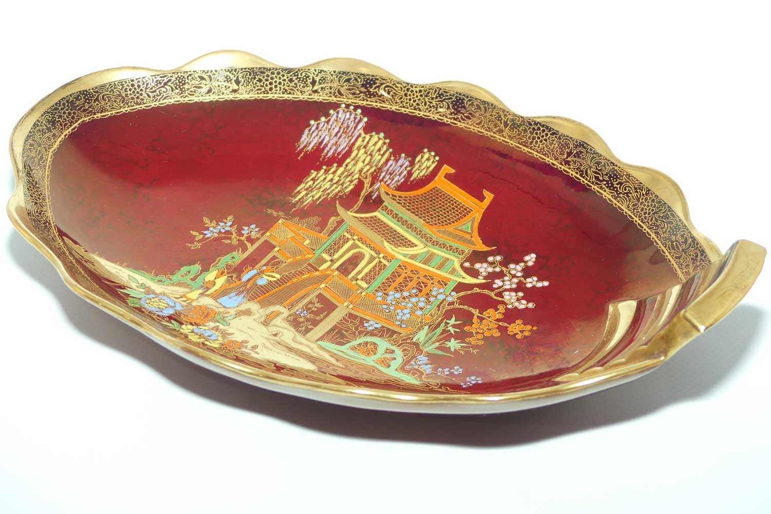 Carlton Ware Rouge Royale Pagoda pattern oval bowl | 26cm wide