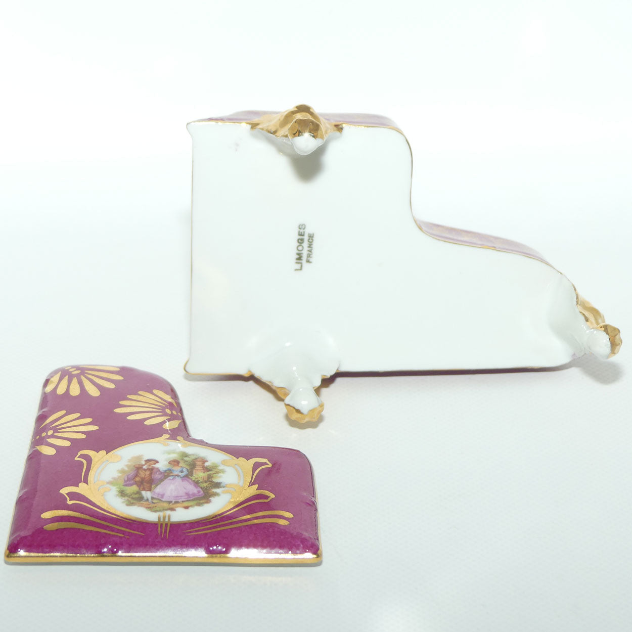 Limoges France Rouge and Gilt Grand Piano Trinket Box | Traditional Courting Scene