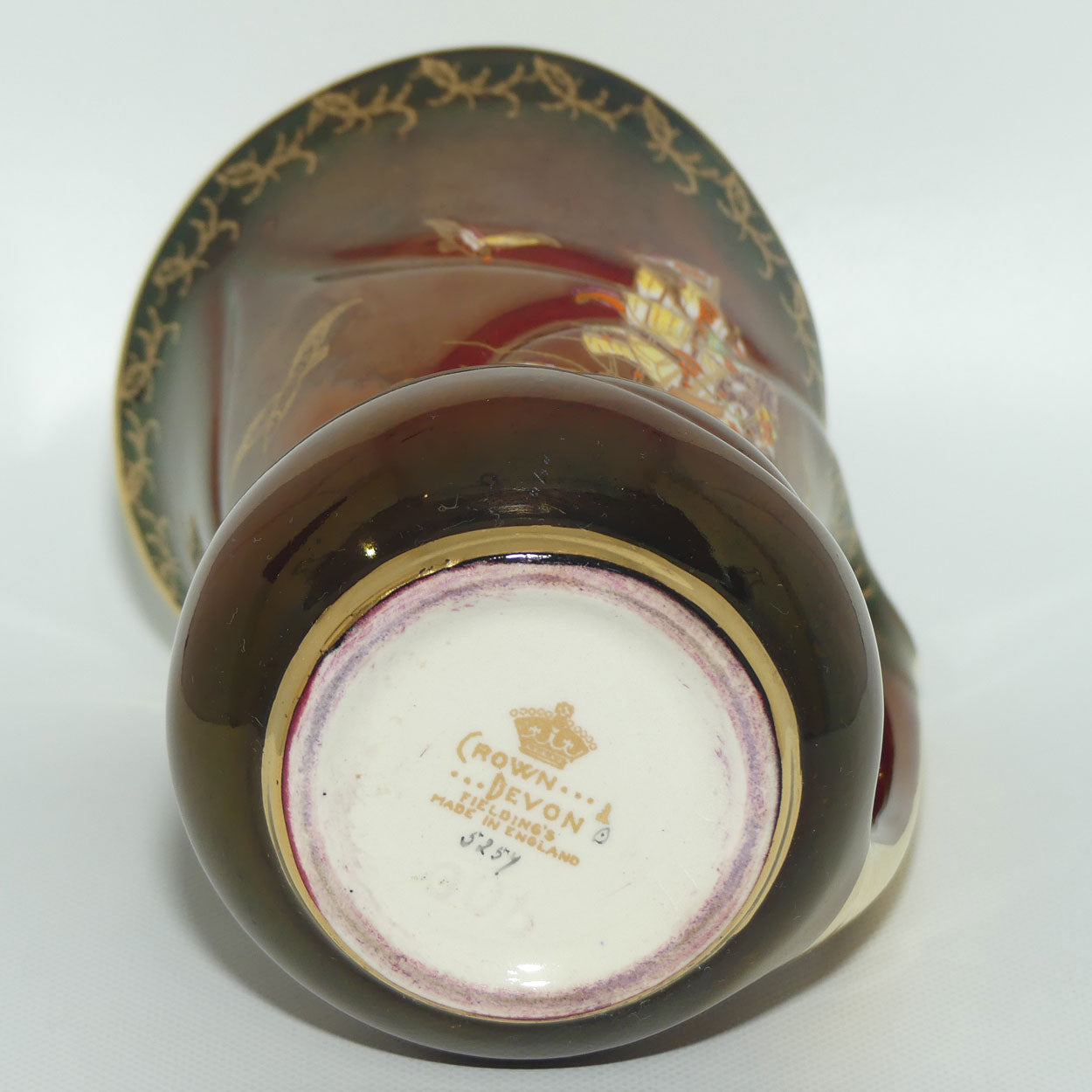 Crown Devon Fieldings Rouge Tall Ships design jug | signed D Cole | 12.5cms