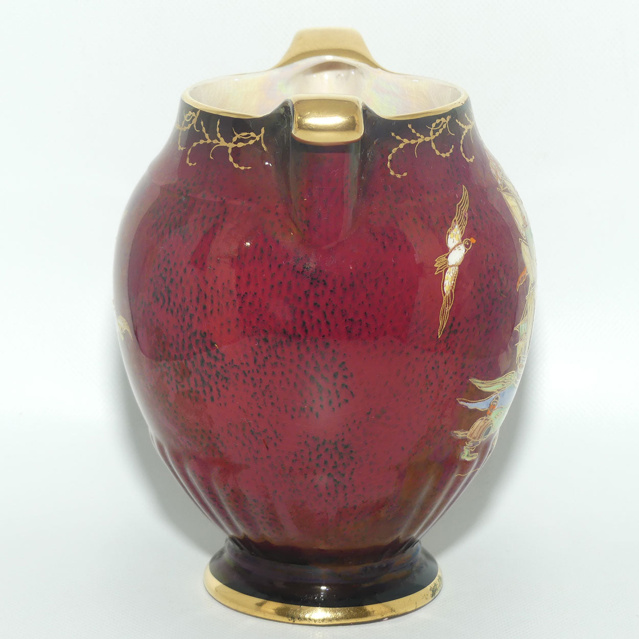 Crown Devon Fieldings Rouge Tall Ships design twin handle vase | signed D Cole