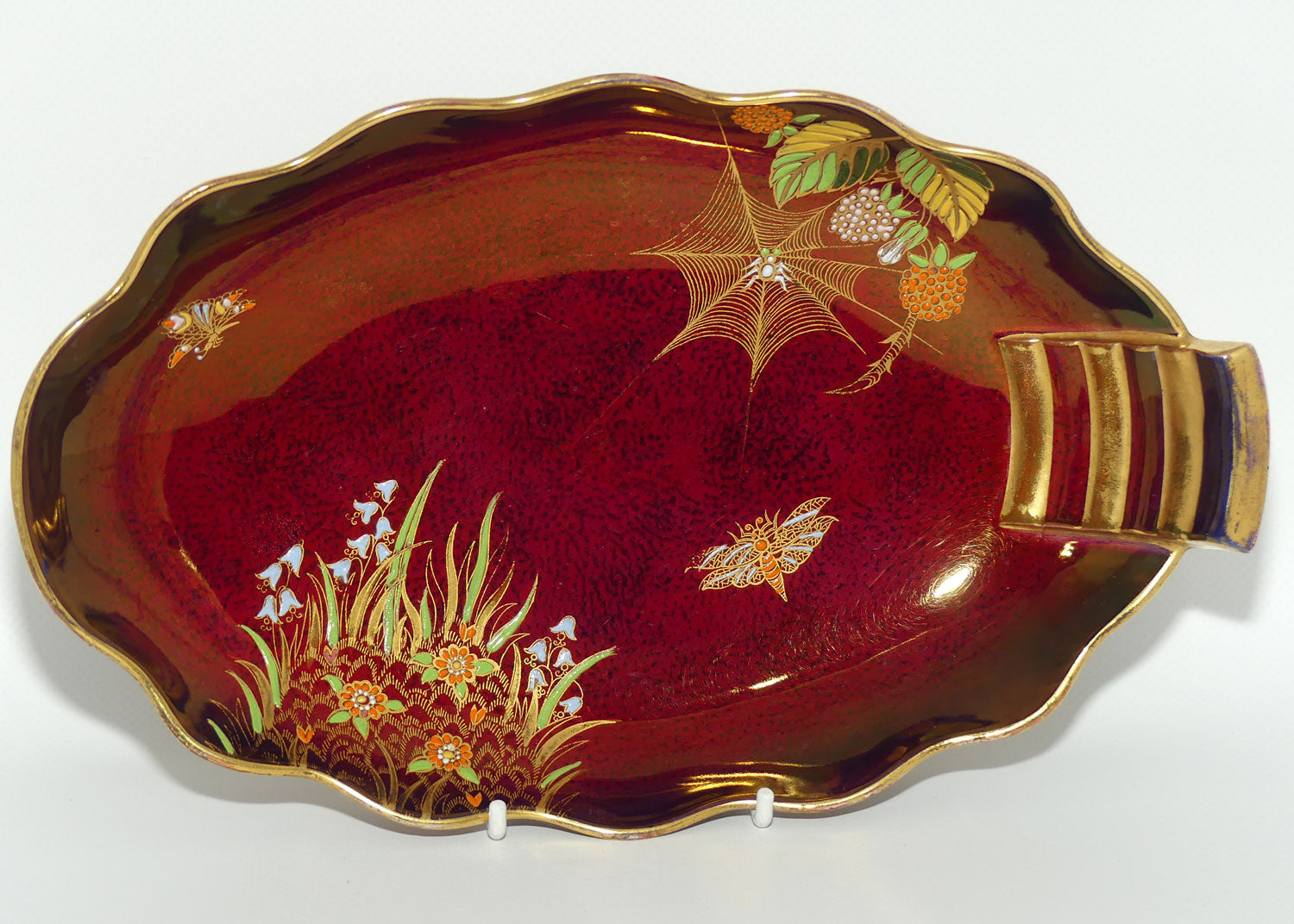 Carlton Ware Rouge Royale Dragonfly and Spiderweb oval tray | 26cm wide