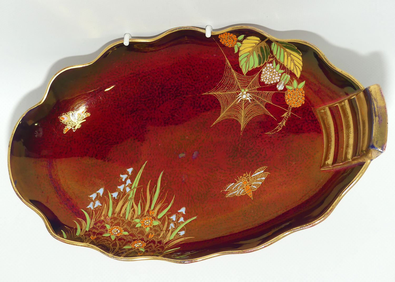 Carlton Ware Rouge Royale Dragonfly and Spiderweb oval tray | 26cm wide