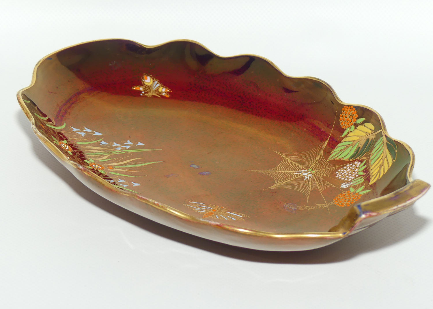 Carlton Ware Rouge Royale Dragonfly and Spiderweb oval tray | 26cm wide