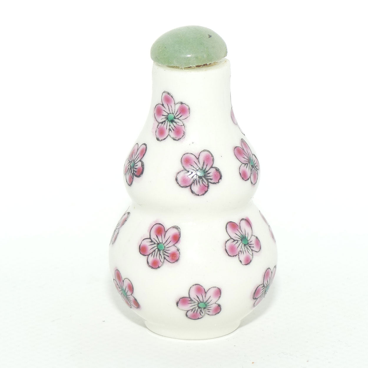 Chinese snuff bottle with greenstone stopper | Double Gourd shape | Floral pattern