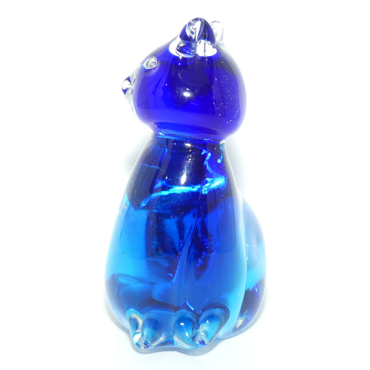 Murano Glass Two tone Blue and Clear Cat figure | Foil label intact