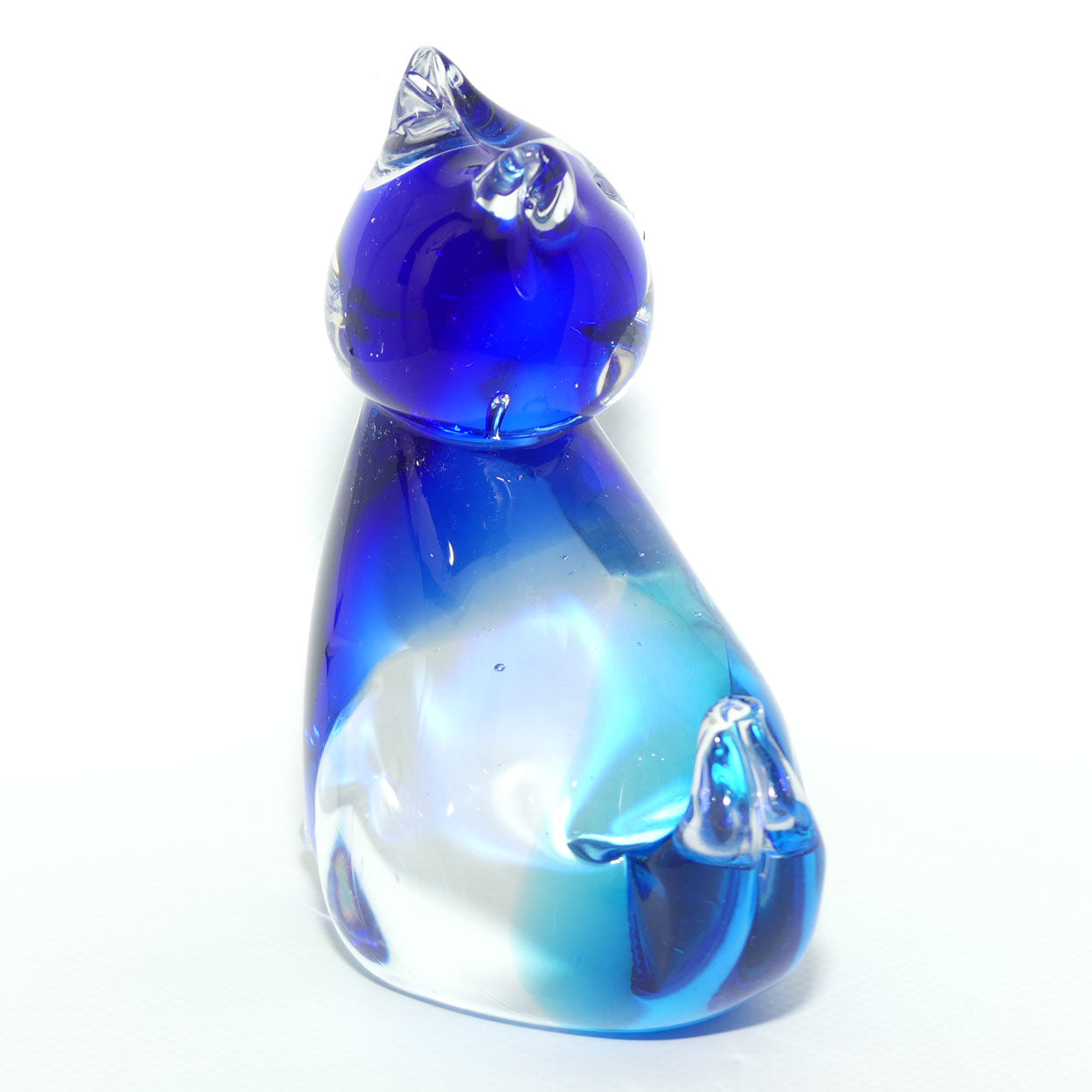 Murano Glass Two tone Blue and Clear Cat figure | Foil label intact