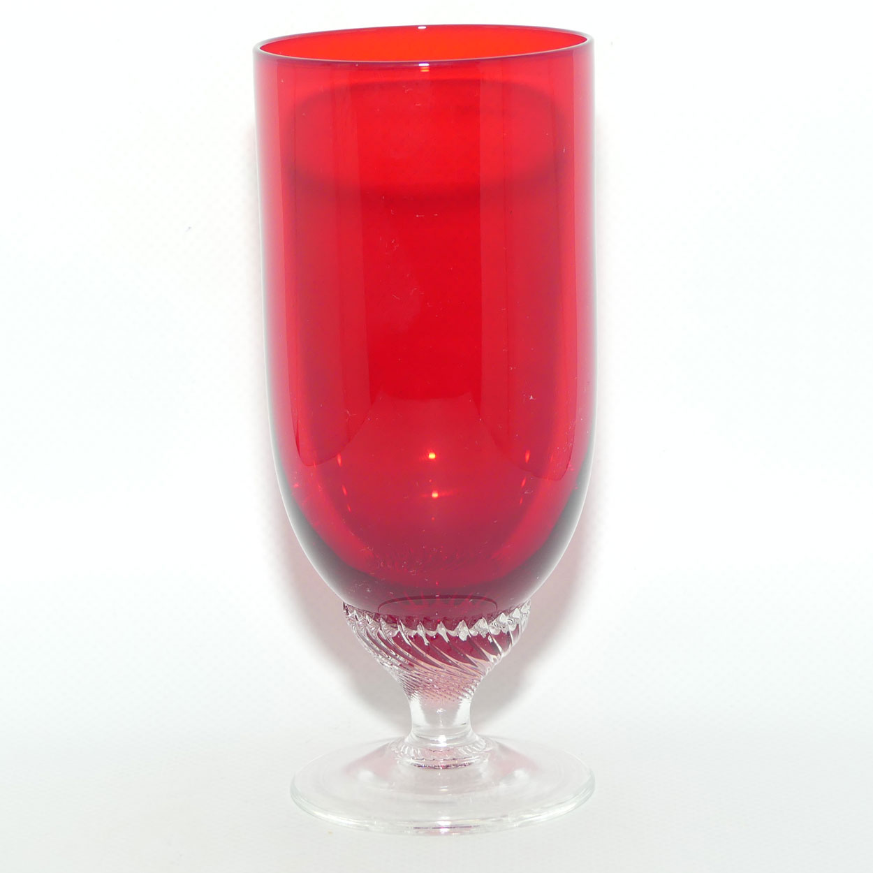 Ruby Glass set of 6 short stem Champagne Flutes | Superb fine twist stems