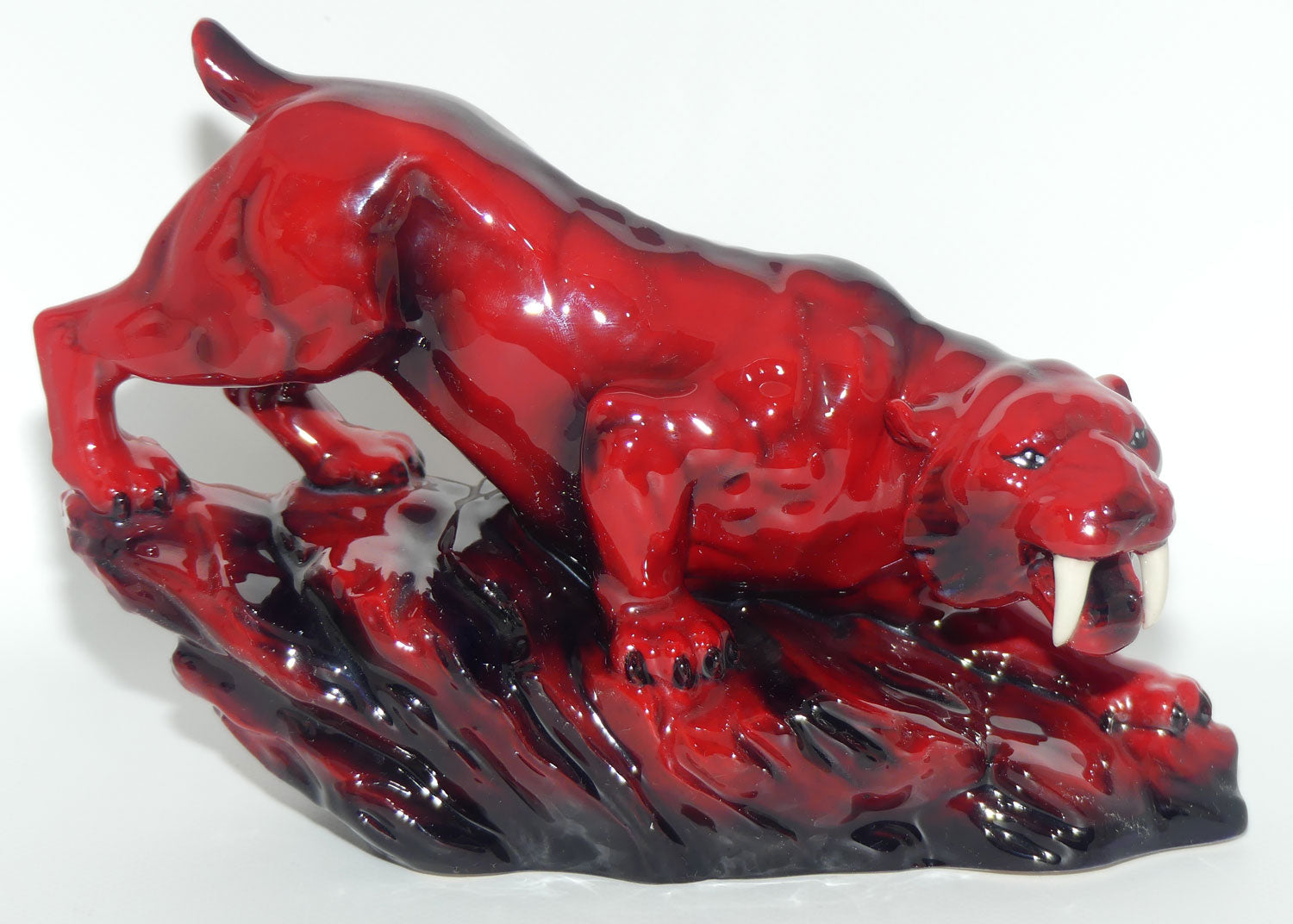 Peggy Davies Ceramics | Ruby Fusion Glaze | Tiger on Rock #2 | White Teeth
