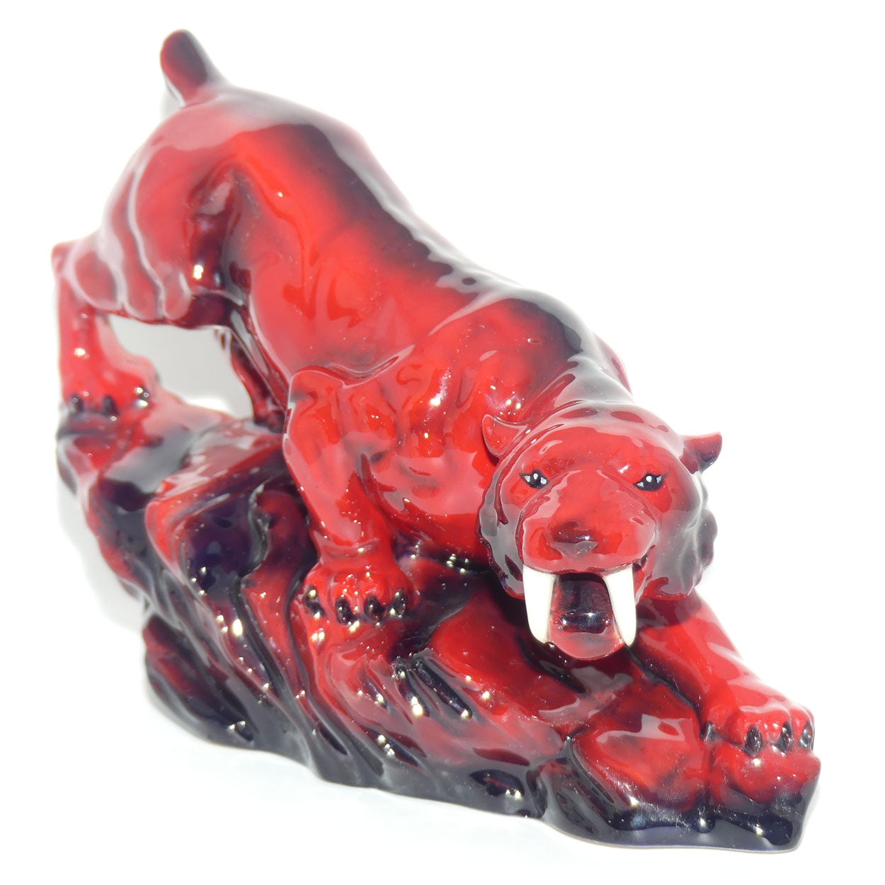 Peggy Davies Ceramics | Ruby Fusion Glaze | Tiger on Rock #2 | White Teeth