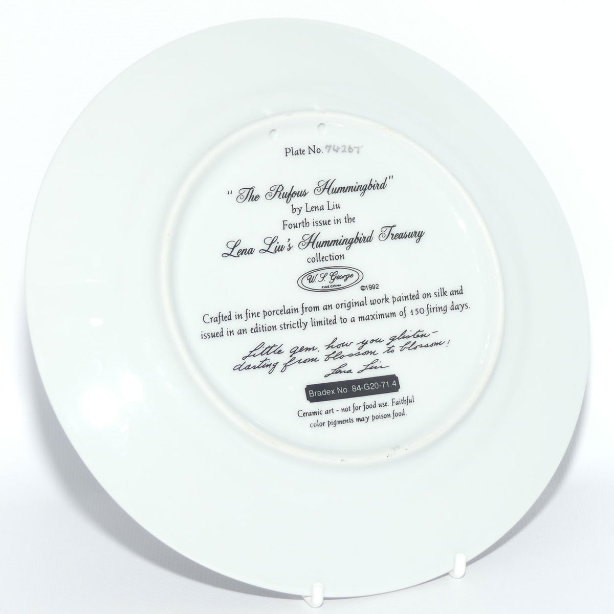 Bradex 84 G20 71.4 plate | Lena Liu's Hummingbird Treasury | The Rufous Hummingbird + Cert