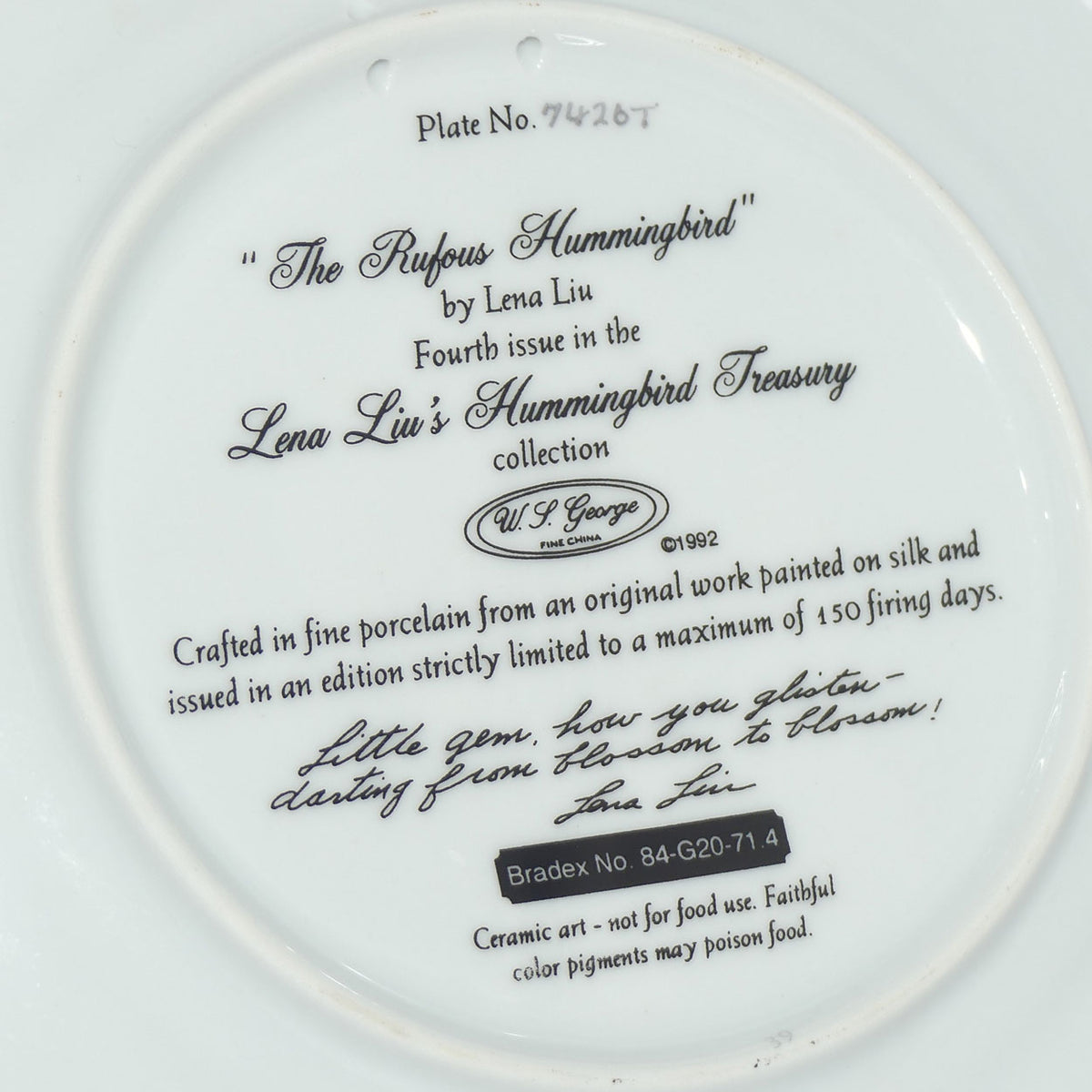 Bradex 84 G20 71.4 plate | Lena Liu's Hummingbird Treasury | The Rufous Hummingbird + Cert