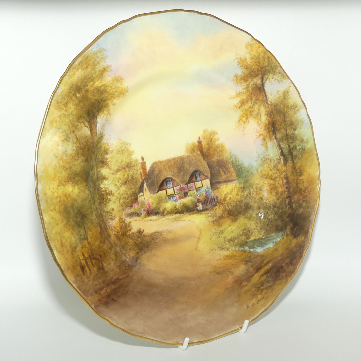 Royal Worcester hand painted Cottage plate (Rushton, Ripple)