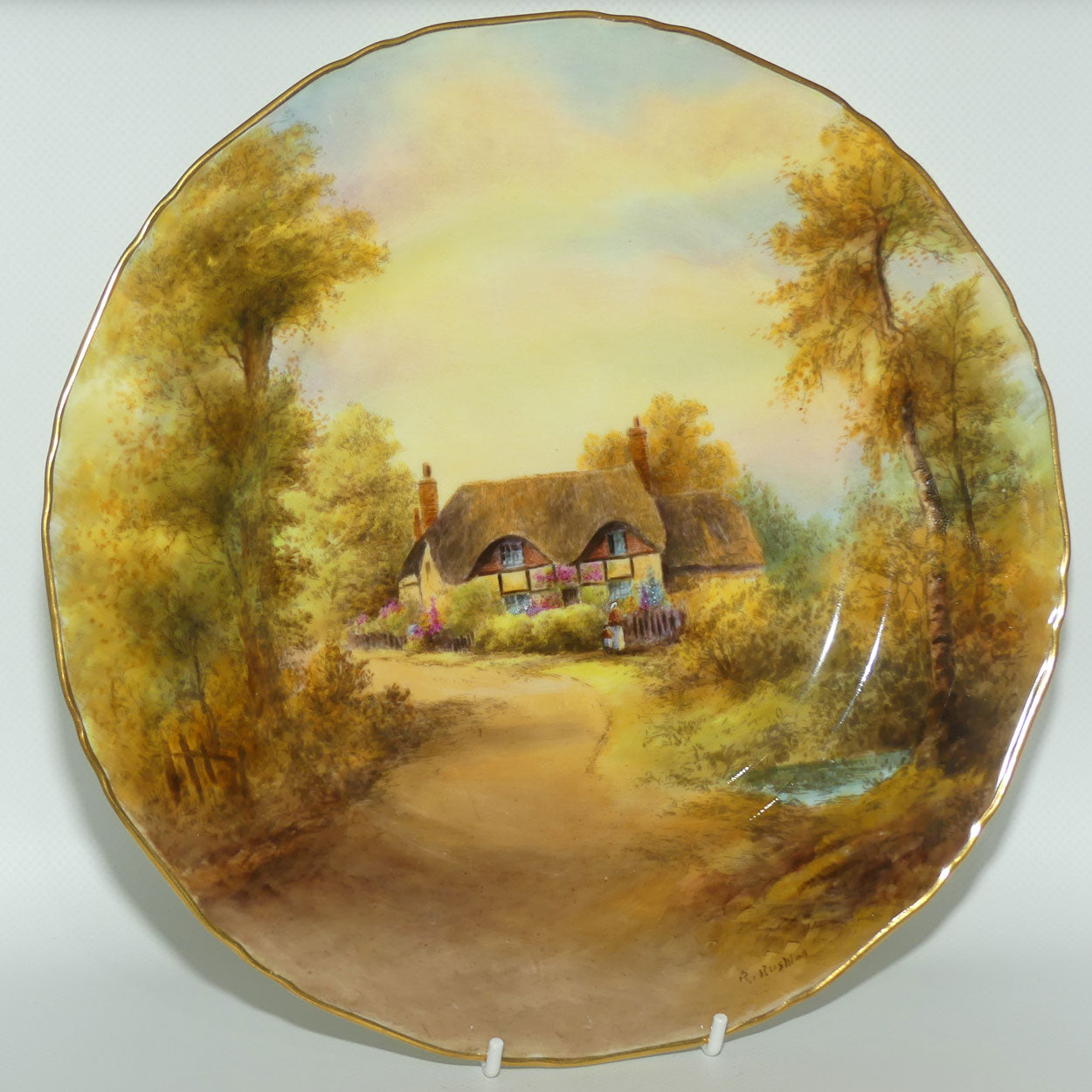 Royal Worcester hand painted Cottage plate (Rushton, Ripple)