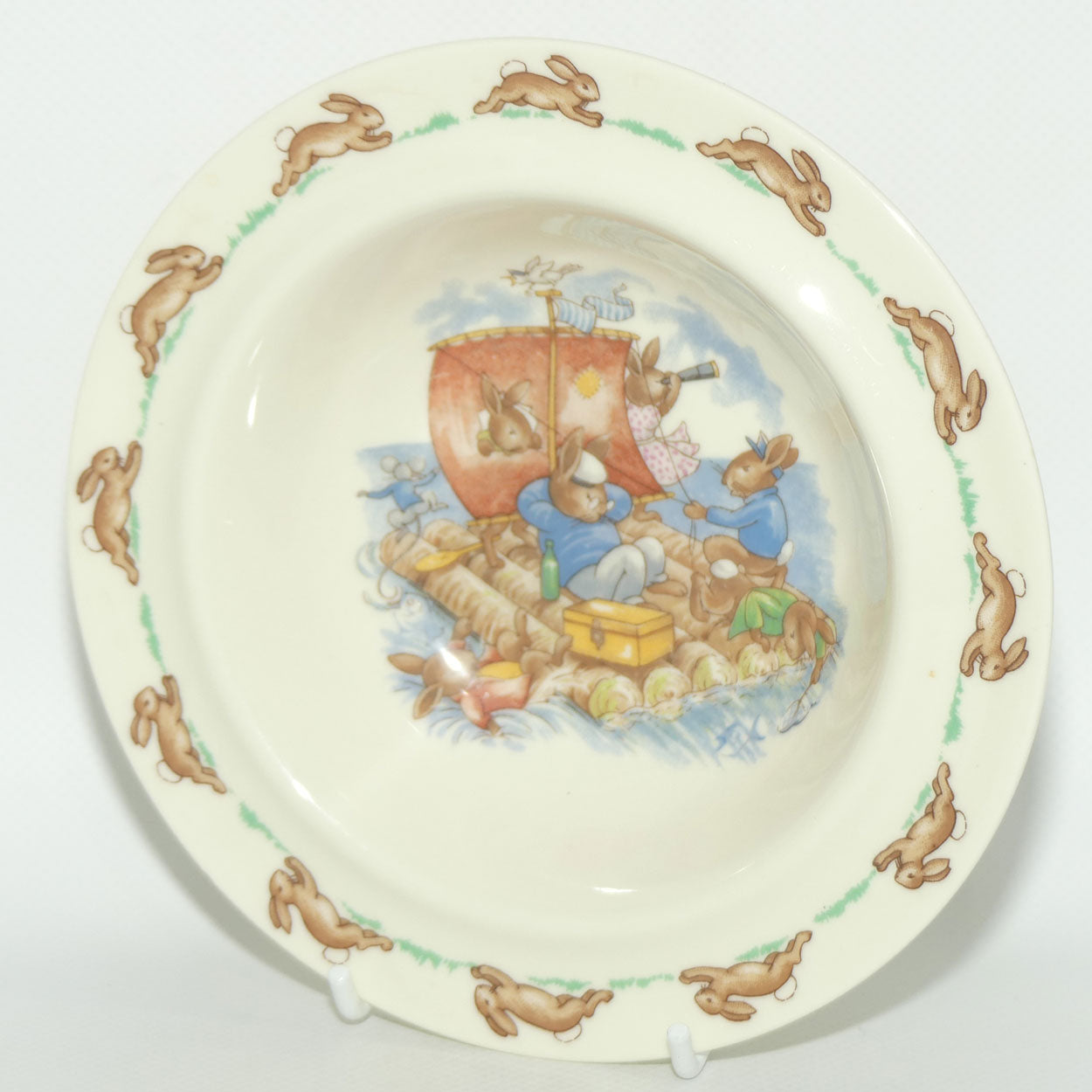Royal Doulton Bunnykins Tableware Raft scene rimmed bowl