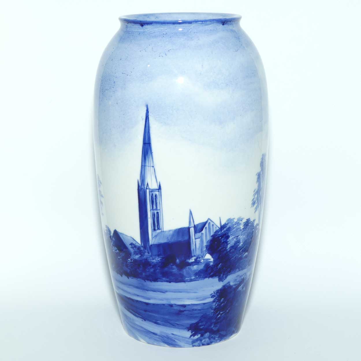 Doulton Burslem handpainted Salisbury Cathedral Blue and White vase | c.1900
