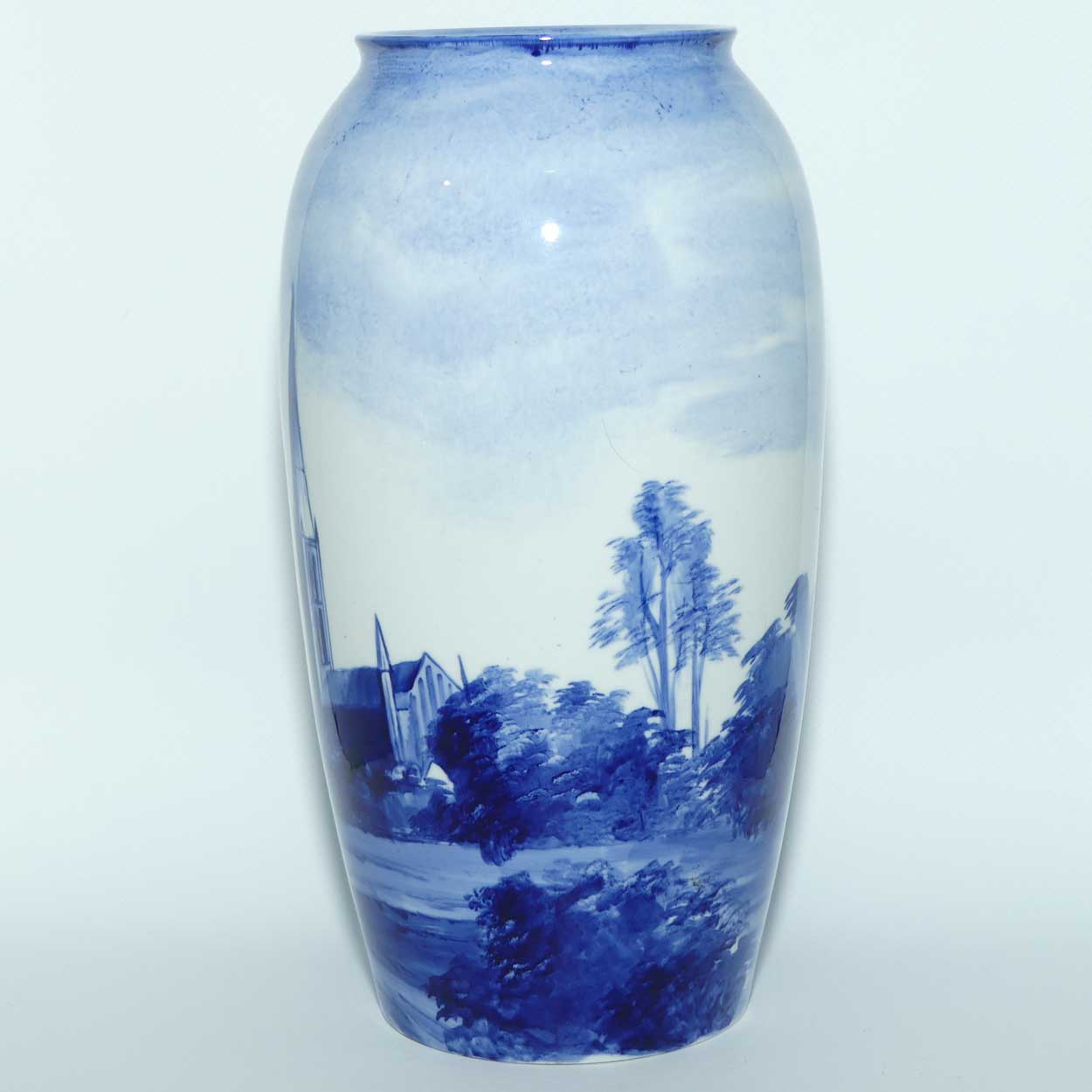 Doulton Burslem handpainted Salisbury Cathedral Blue and White vase | c.1900