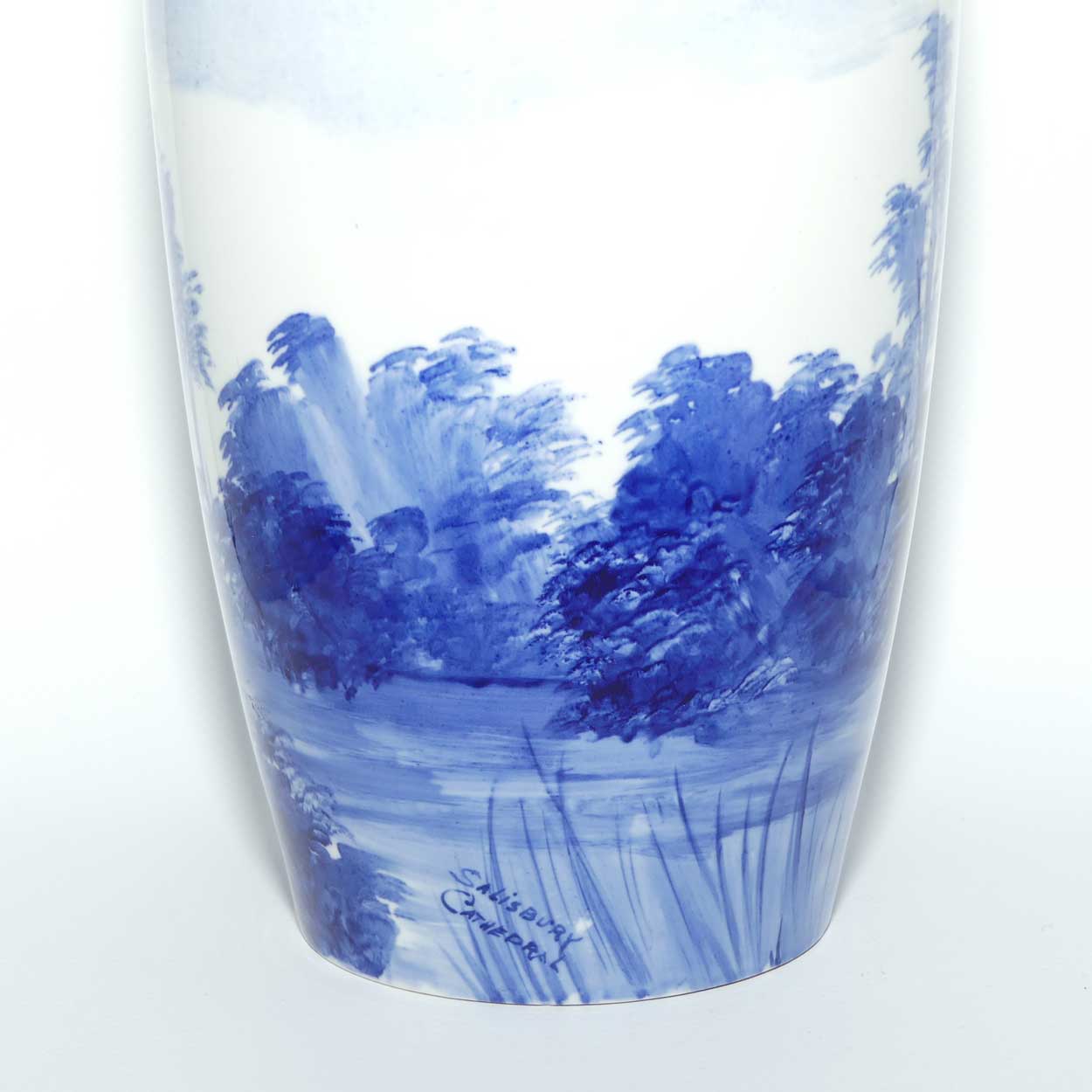 Doulton Burslem handpainted Salisbury Cathedral Blue and White vase | c.1900