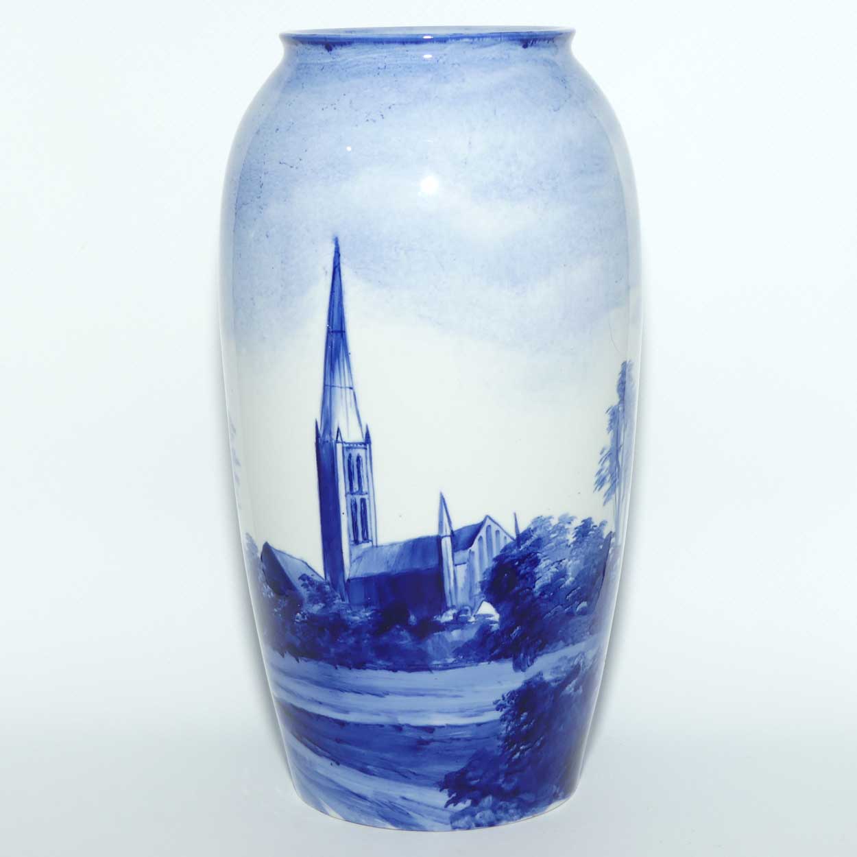 Doulton Burslem handpainted Salisbury Cathedral Blue and White vase | c.1900
