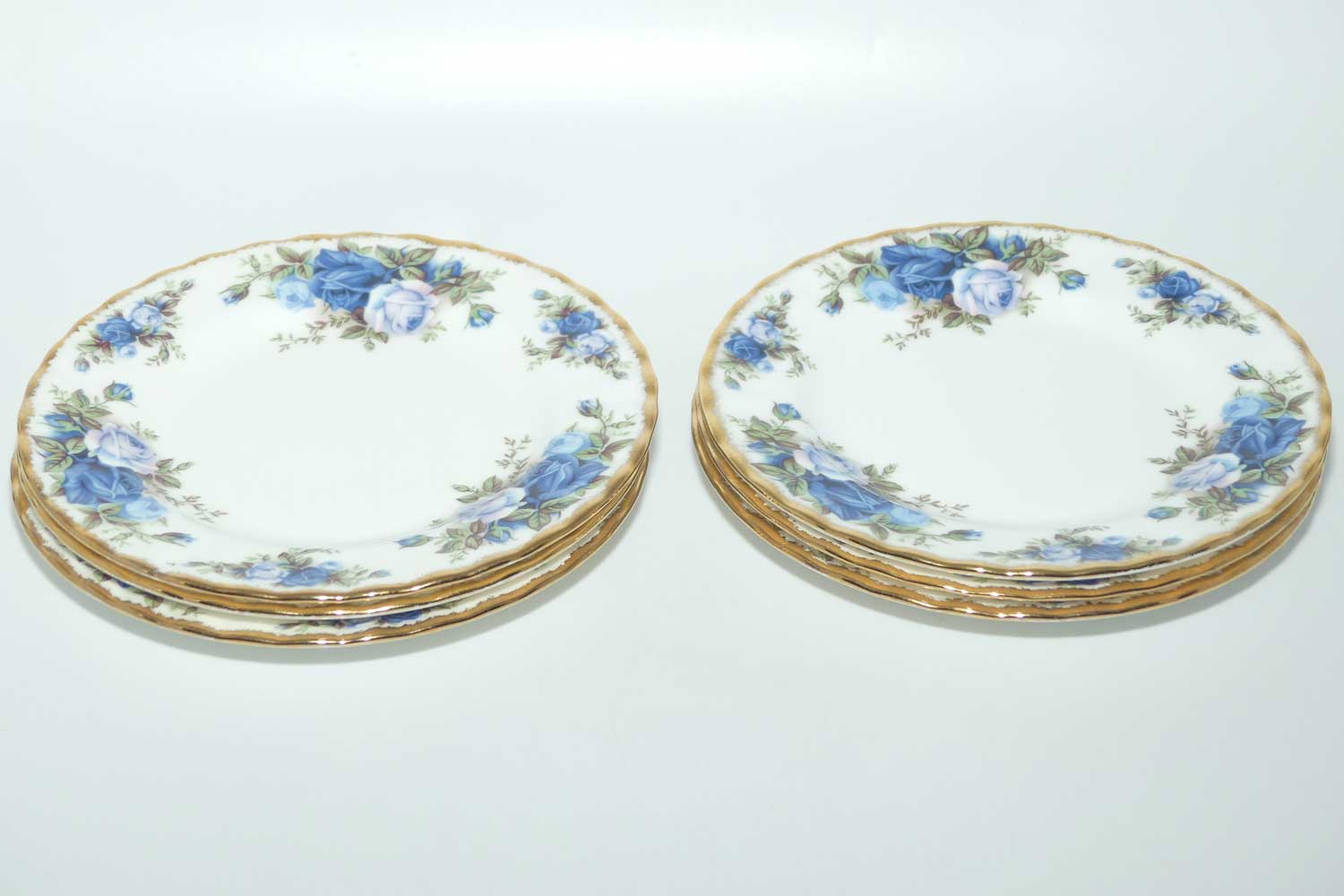 Royal Albert Bone China England Moonlight Rose 7 piece sandwich or cake set | © 1987 Royal Albert Ltd backstamp