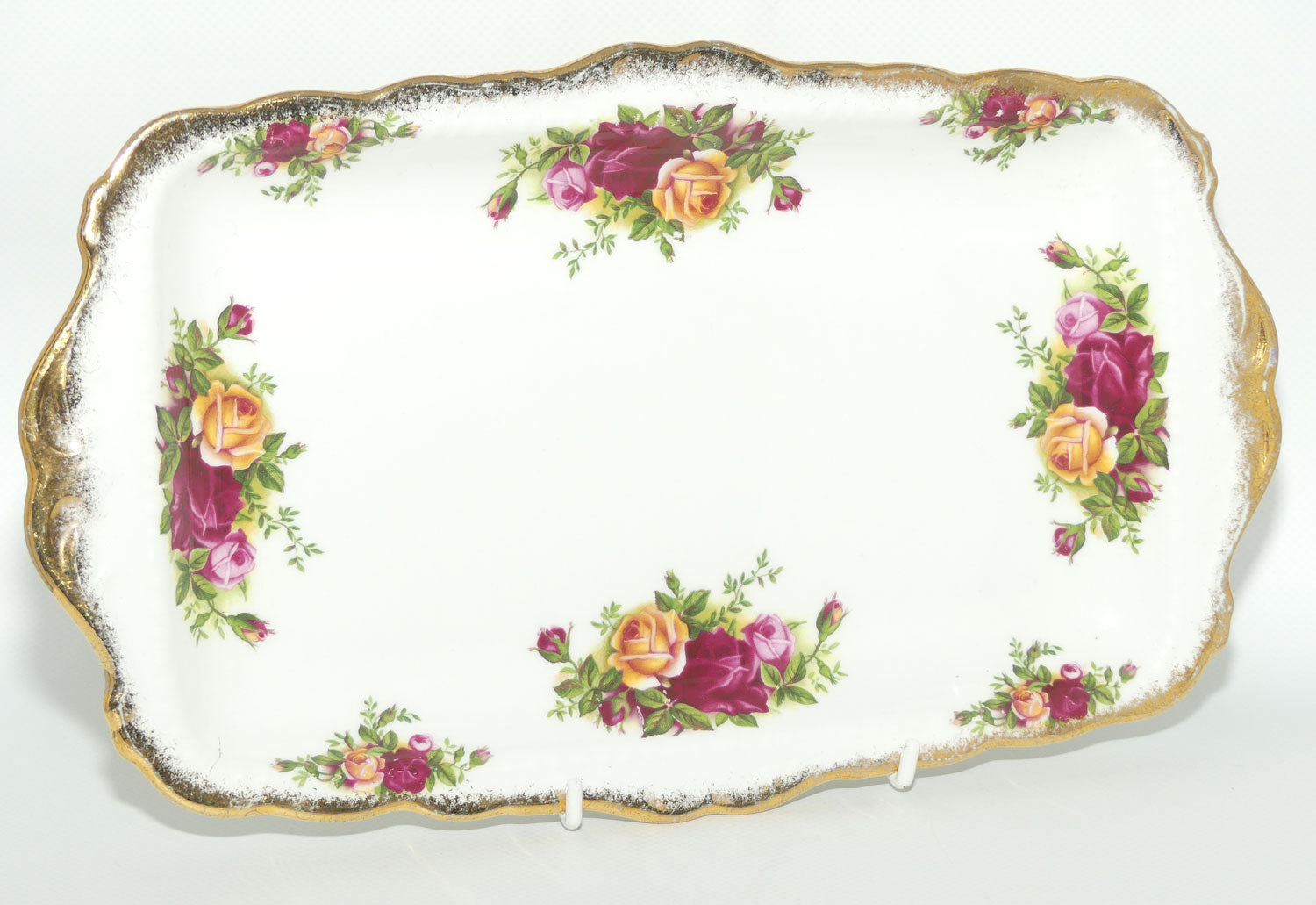 Royal Albert Bone China England Old Country Roses rectangular sandwich tray | © 1962 Royal Albert Ltd backstamp