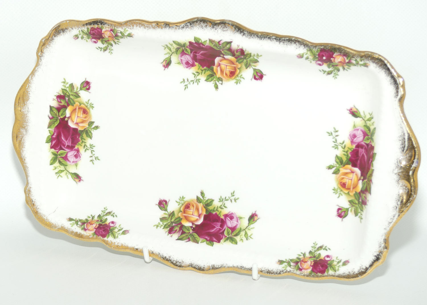 Royal Albert Bone China England Old Country Roses rectangular sandwich tray | © 1962 Royal Albert Ltd backstamp