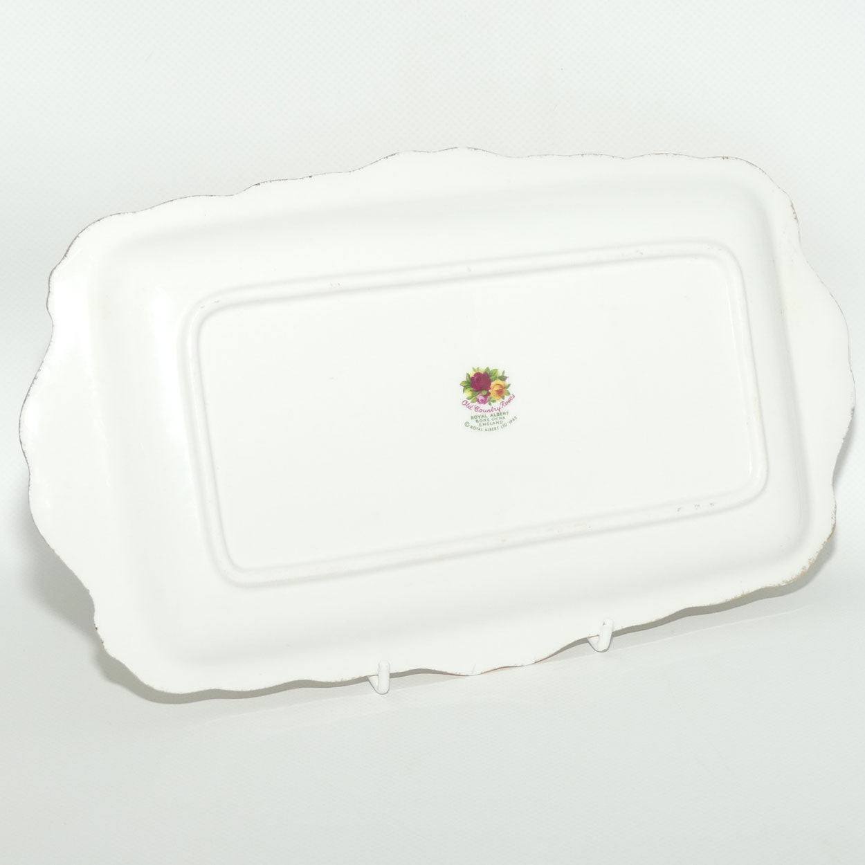 Royal Albert Bone China England Old Country Roses rectangular sandwich tray | © 1962 Royal Albert Ltd backstamp