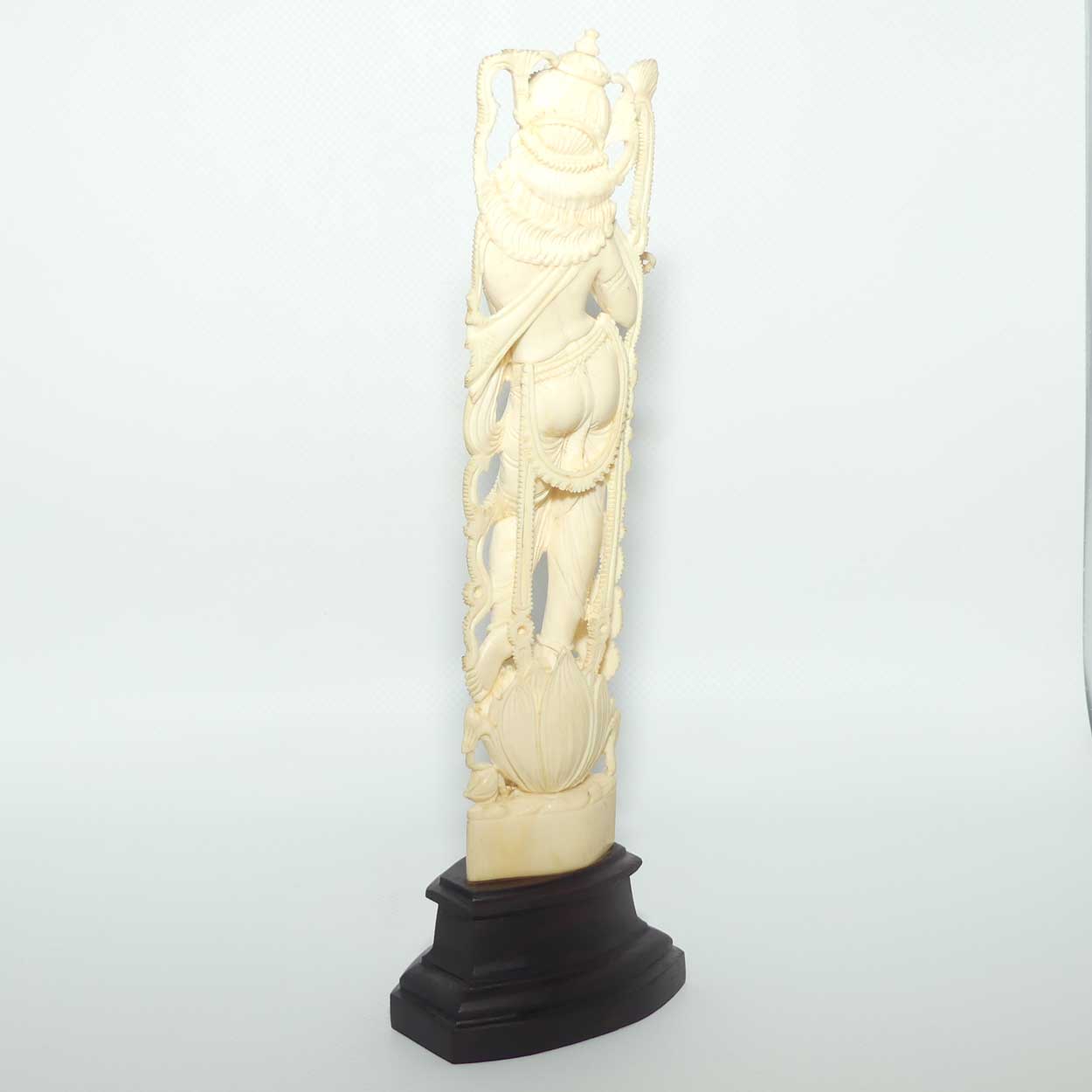 Indian Carved Ivory figure of Krishna, atop a Lotus with Flute | 23.5cm tall