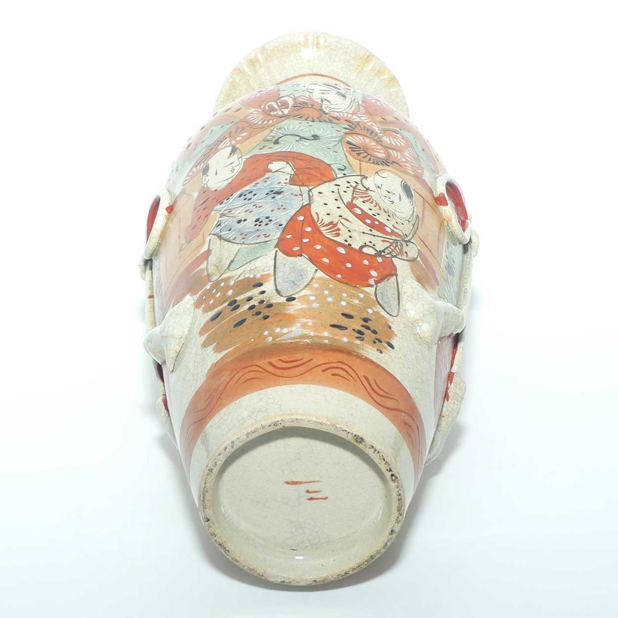 Antique Satsuma ware Samurai Warrior vase | Red Band on base