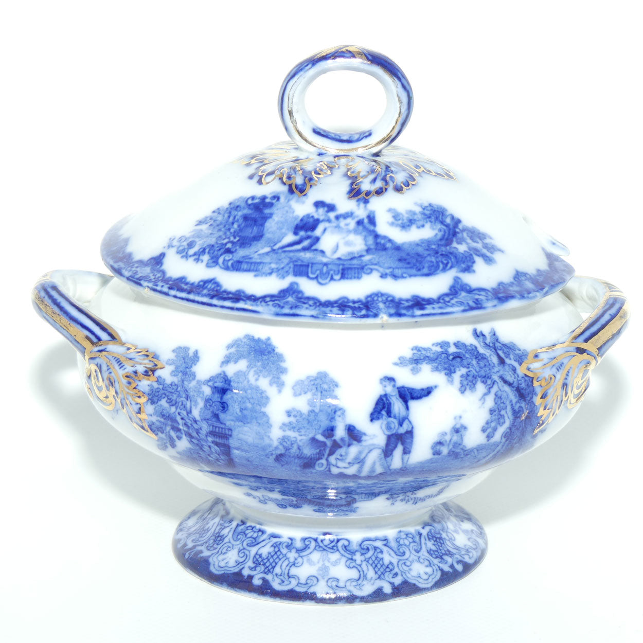 Doulton Watteau pattern Blue and White Sauce Tureen and Underplate