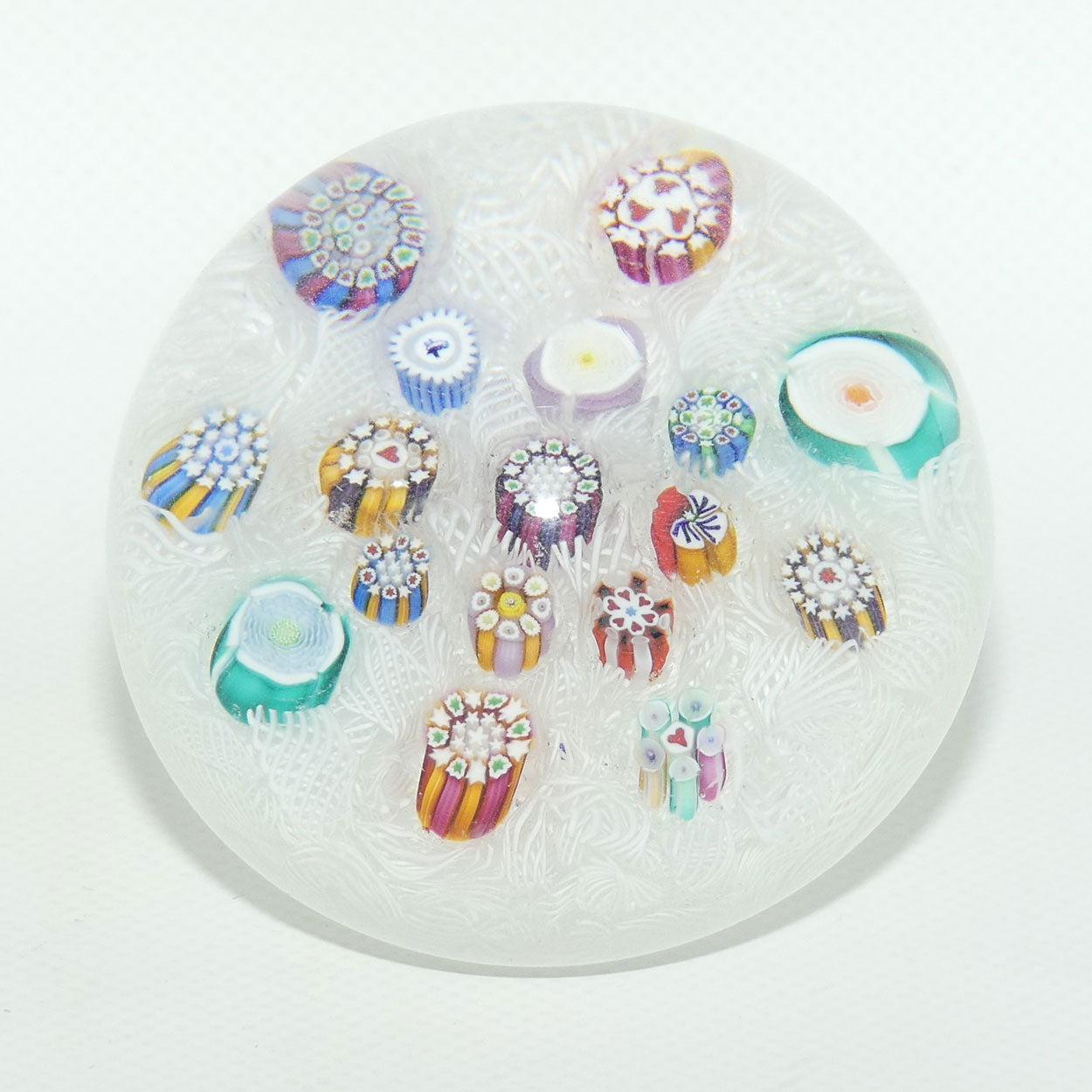 John Deacons Scotland Complex Millefiori Scattered Magnum paperweight | White #1
