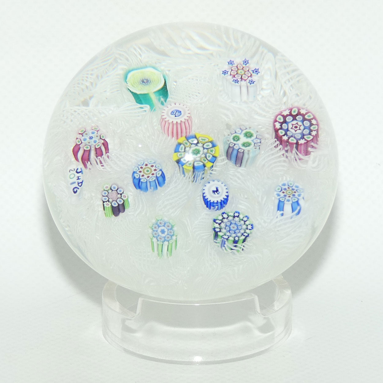 John Deacons Scotland Complex Millefiori Scattered Magnum paperweight | White #2