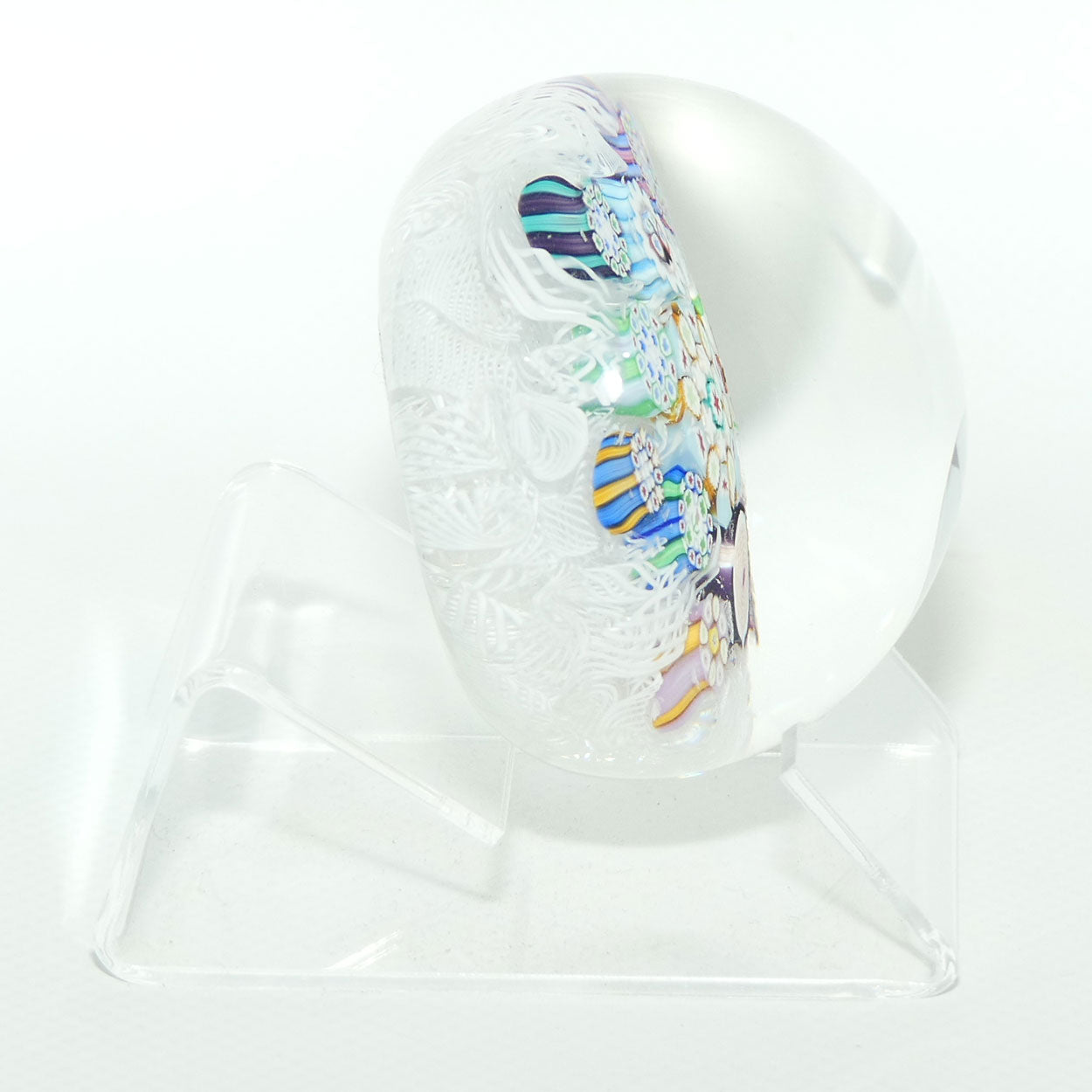 John Deacons Scotland Millefiori on White Lace Medium paperweight
