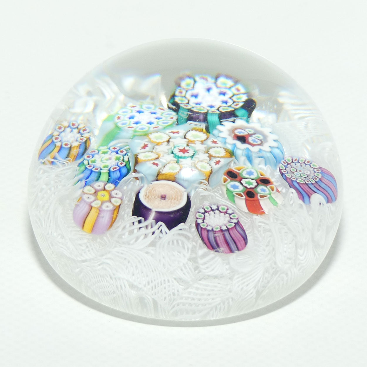 John Deacons Scotland Millefiori on White Lace Medium paperweight