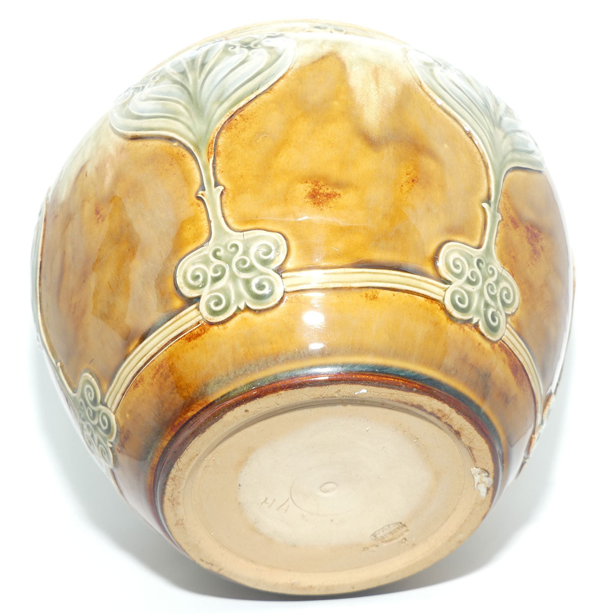 Doulton Lambeth Stoneware jardiniere | Light Brown and Cream with Art Nouveau Scrolling