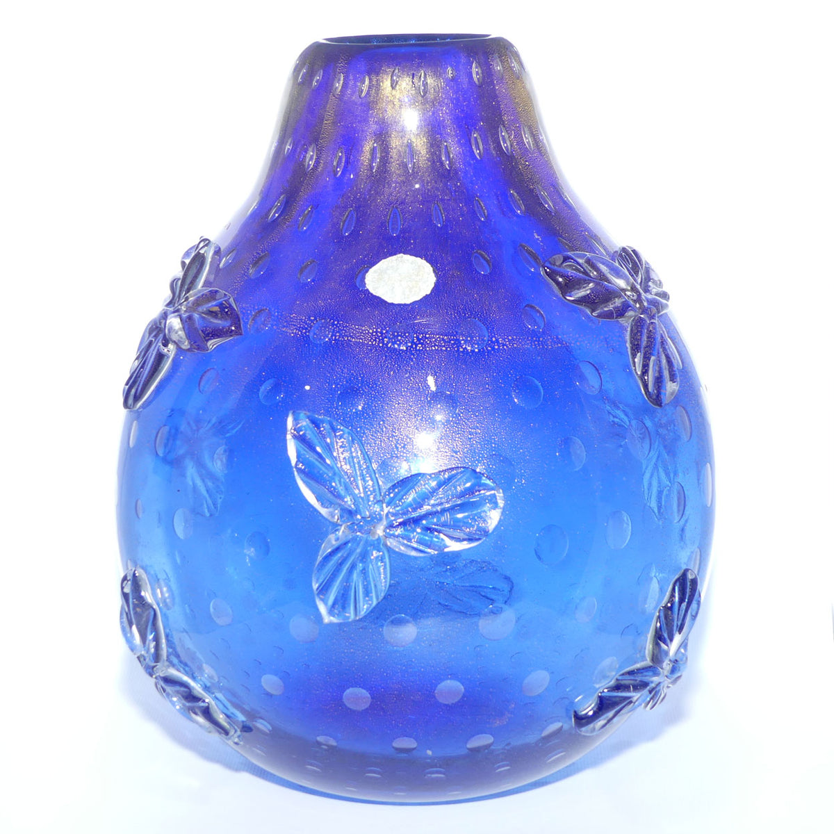 Murano Glass vase with applied leaf decor | Aventurine Gold and Bullicante technique | by Archimede Seguso