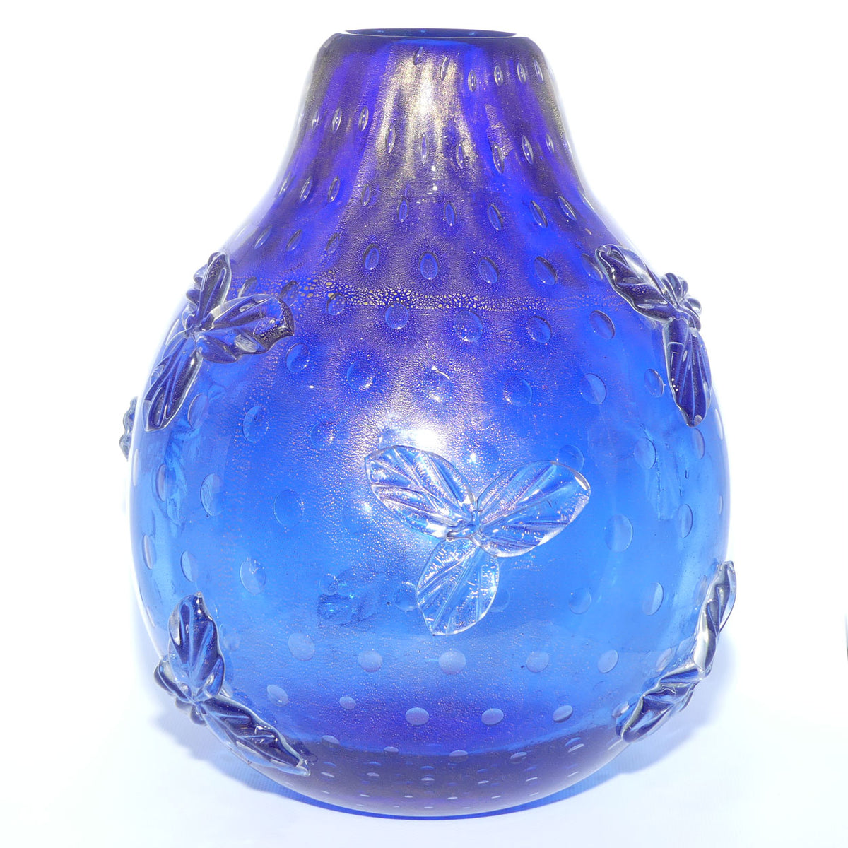 Murano Glass vase with applied leaf decor | Aventurine Gold and Bullicante technique | by Archimede Seguso