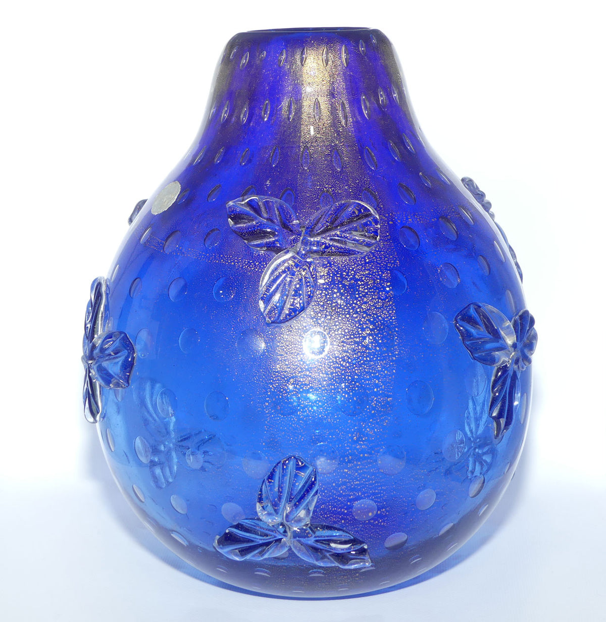 Murano Glass vase with applied leaf decor | Aventurine Gold and Bullicante technique | by Archimede Seguso
