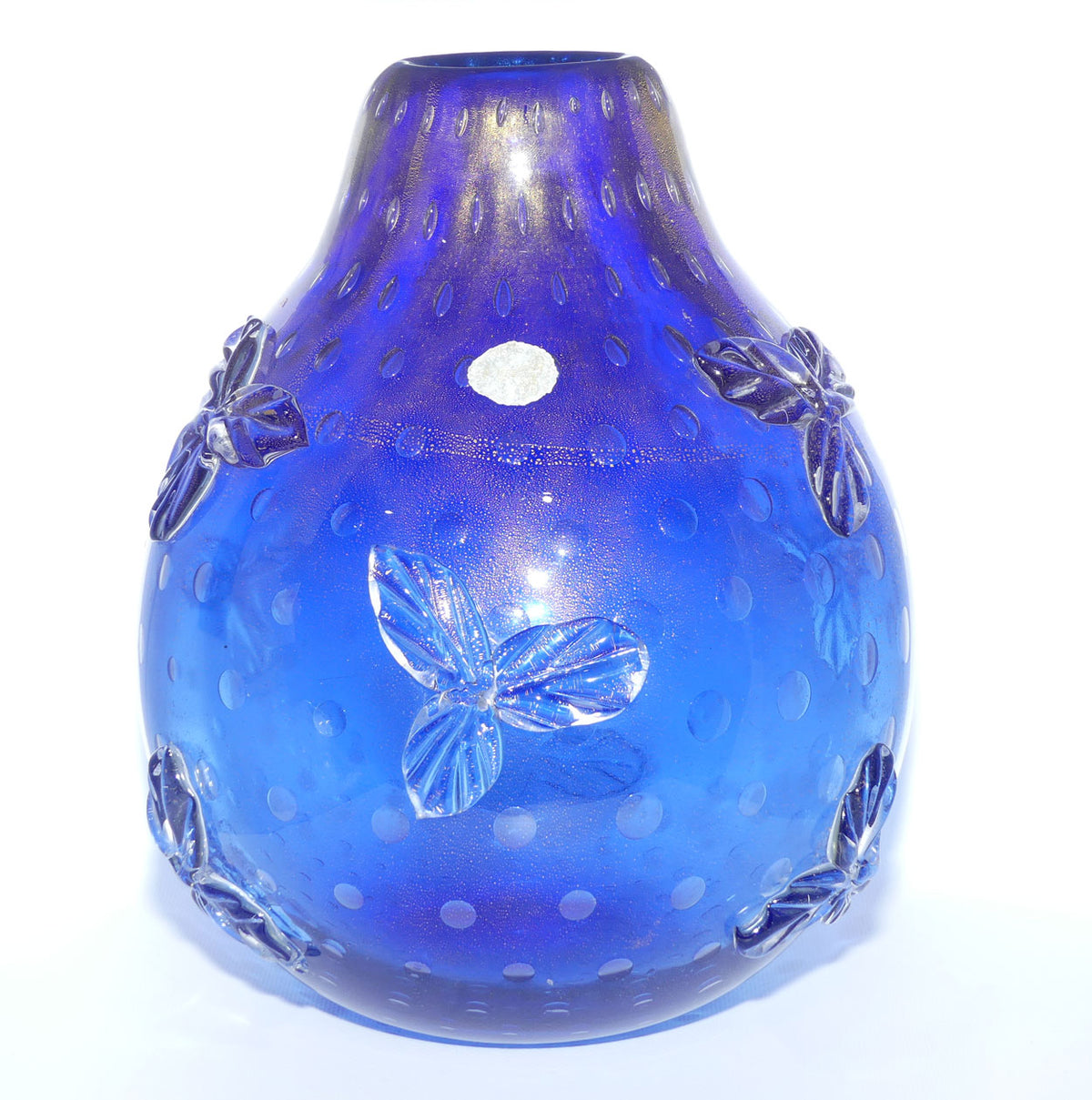 Murano Glass vase with applied leaf decor | Aventurine Gold and Bullicante technique | by Archimede Seguso