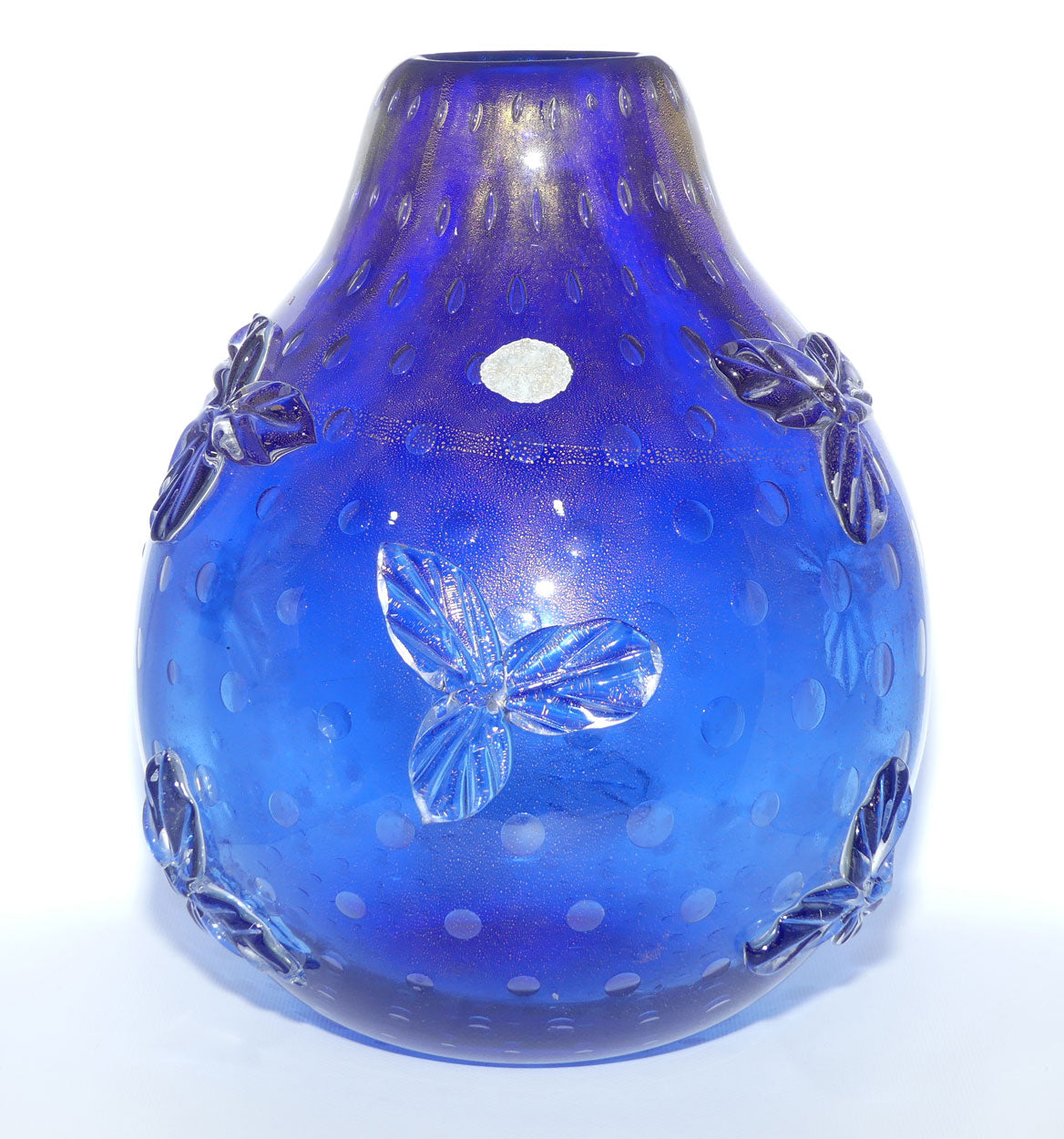 Murano Glass vase with applied leaf decor | Aventurine Gold and Bullicante technique | by Archimede Seguso