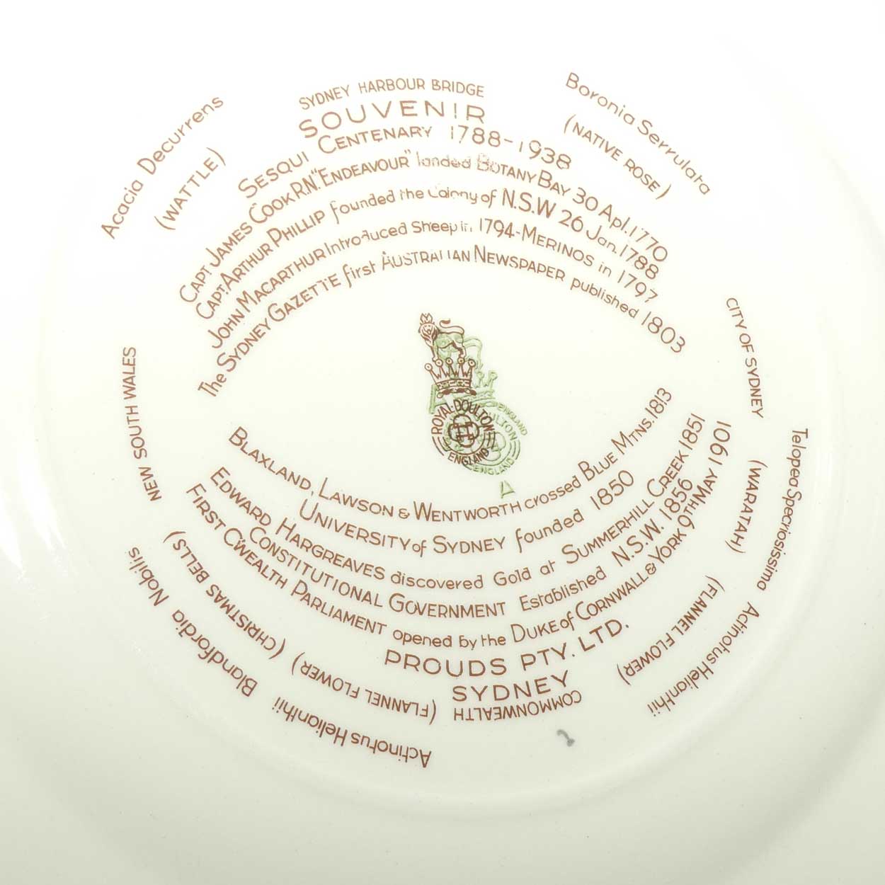 Royal Doulton Australian 1788 - 1938 Sesqui Centenary rack plate D6201 | Round