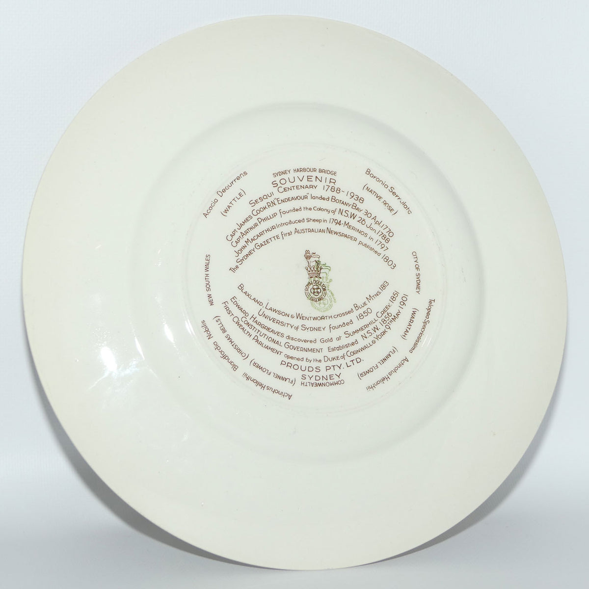 Royal Doulton Australian 1788 - 1938 Sesqui Centenary rack plate D6201 | Round | #4