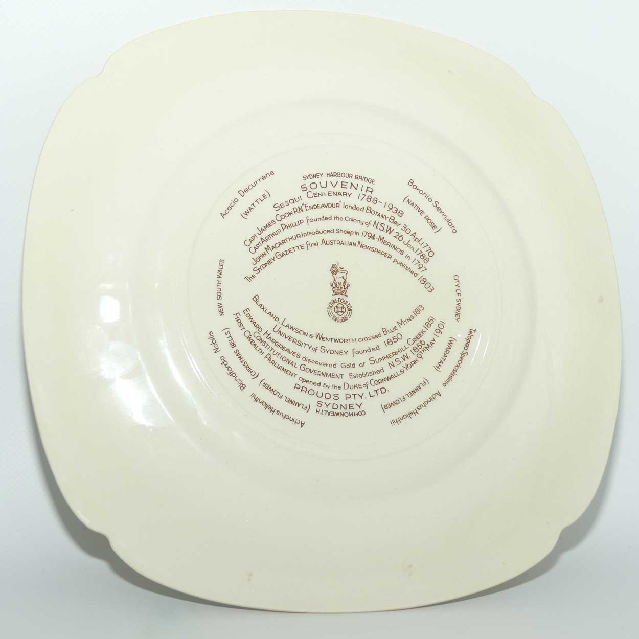 Royal Doulton Australian 1788 - 1938 Sesqui Centenary rack plate D6201 | Square