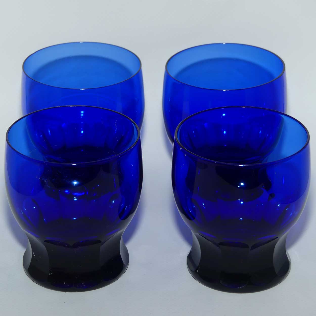 Set of 4 Georgian Bristol Blue Whisky Tumblers with fine panelled collars